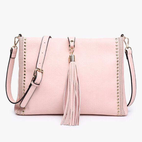 The Harper Studded Tassel Crossbody Bag- Pink - Picture 1 of 3